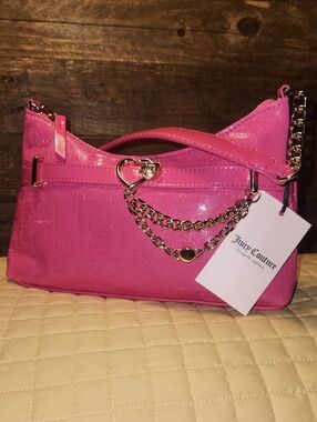 Juicy Couture Hot Pink Patent Shoulder Bag with Gold Chain
